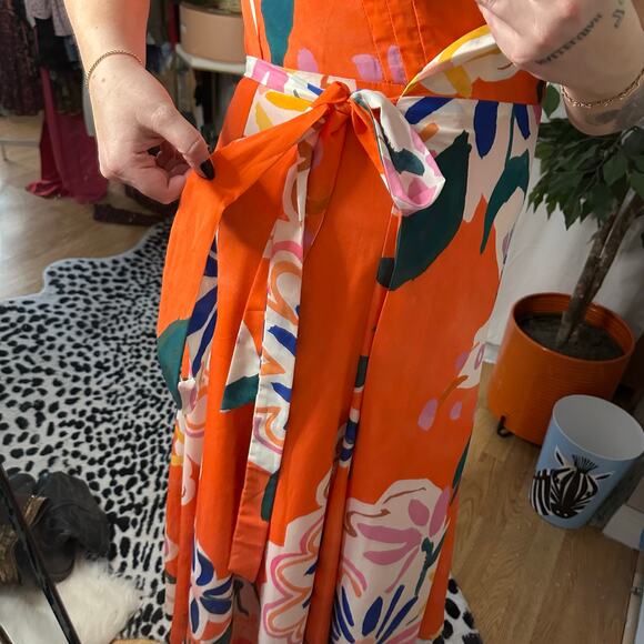 Hutch Floral Sleeveless Verona Wrap Midi Dress Orange Size Large - Picture 4 of 8